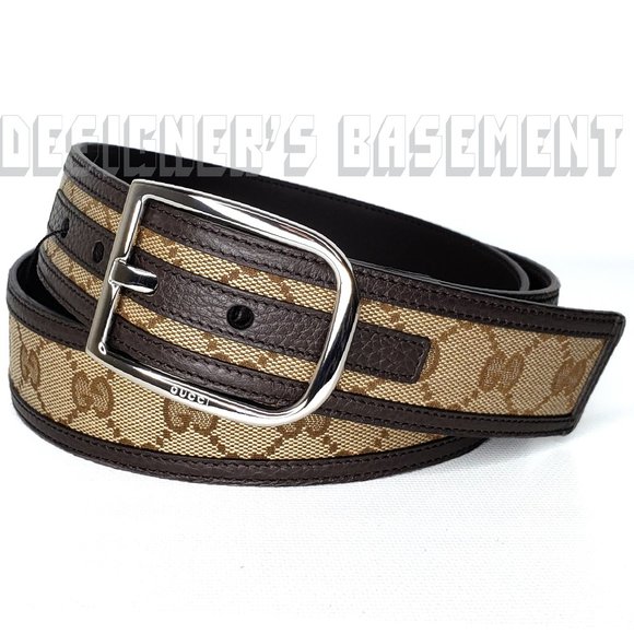 Gucci Other - GUCCI brown 36-90 leather ORIGINAL GG canvas paladium Logo D-ring buckle belt
